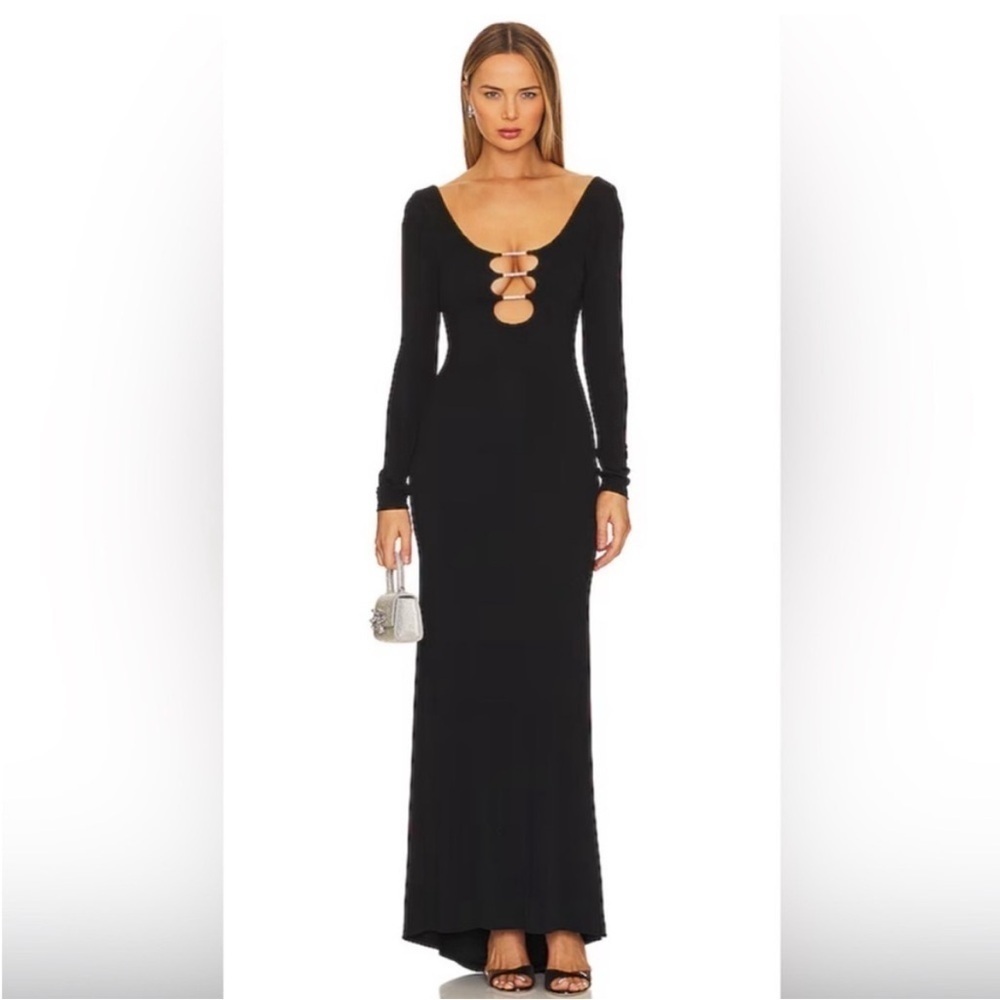 NWT Alice + Olivia Kalena Scoop-Neck Long-Sleeve Cutout Maxi Dress